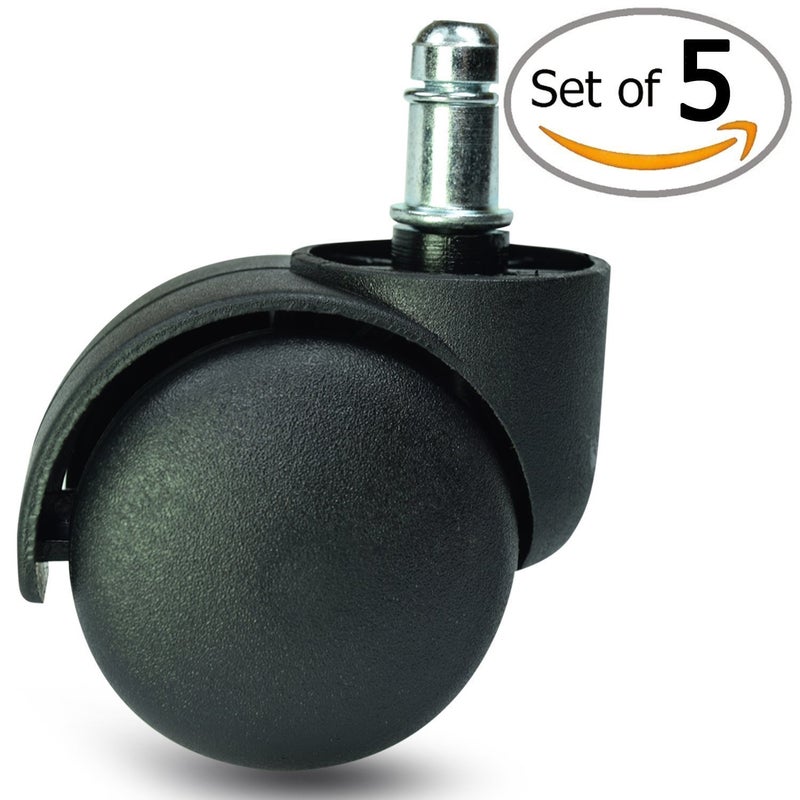 Breewell Nylon Pin Type Office Chair Caster Wheel Standard Black Set of 5 - Image 2