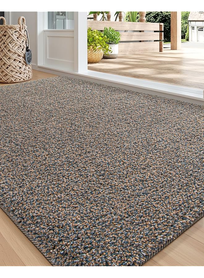 The Bros Dirt Trapper Door Mat Non Slip Washable Entryway Mats, Fade and Stain Resistant, Low Profile, Absorbent Doormat for Entrance, Hallway, Patio, 20"x32", Brown Mixed Blue - Image 1
