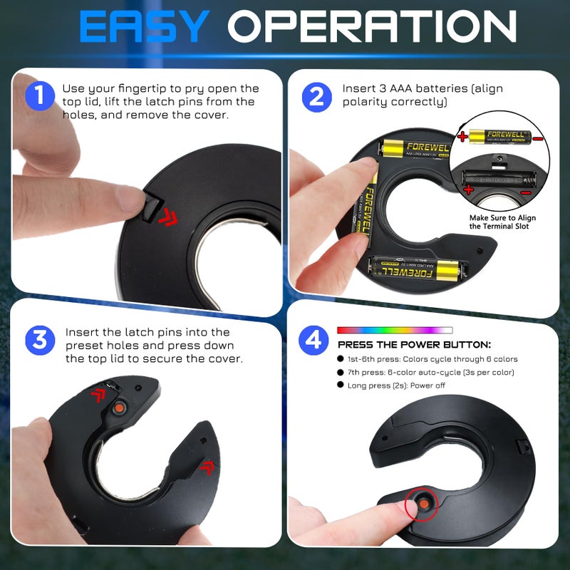 KINGTOP LED Golf Hole Lights (4-Pack) - Battery Operated, Anti-Glare Lens, Glow in The Dark Putting Cup Light, Easy C-Shaped Installation, Ideal for Night Golf, Putting Green Parties - Image 5