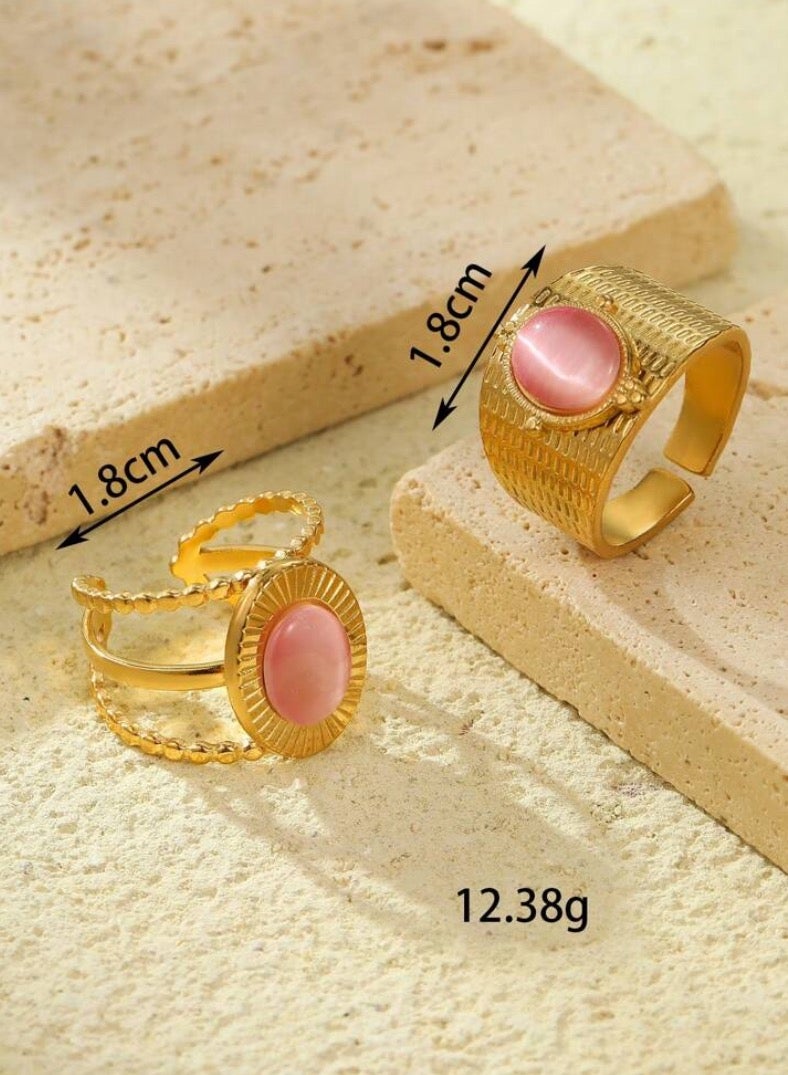 إيكوال طقم خواتم نسائي مكون من قطعتين من الاستانلس ستيل مطلي باللون الذهبي بمقاس موحد - Image 3