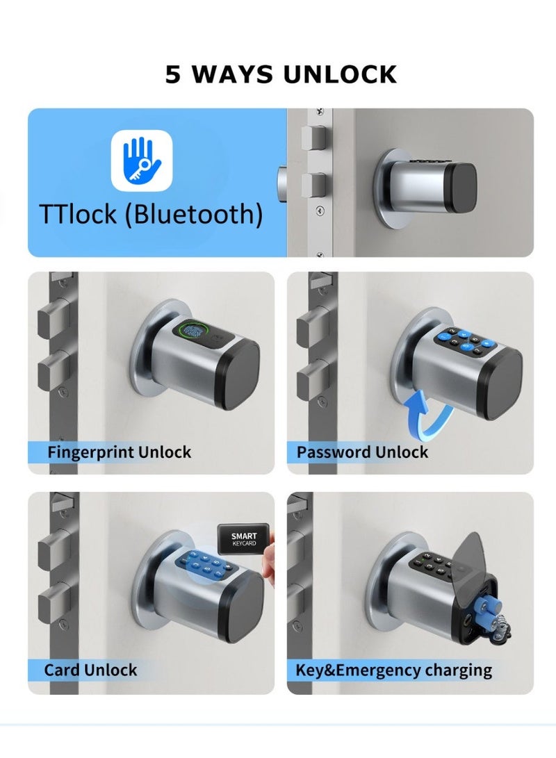 Atmtah Smart Lock Cylinder Bluetooth, Fingerprint Door Lock, No Door Modification Needed, 5-in-1 Open with Fingerprint, Passcode, Card, TTLock App & Key, Control Remotely (V1 Black) - Image 2