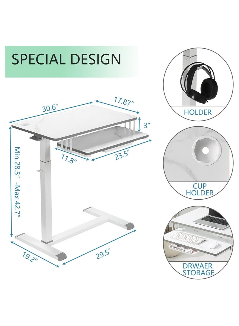 Fydeamer Fydeamer Overbed Table with Wheels, Upgrade Medical Table with Drawer, Hospital Bed Table, Workstation Table, Adjustable Overbed Bedside Rolling Laptop Table Marble-Like - Image 3