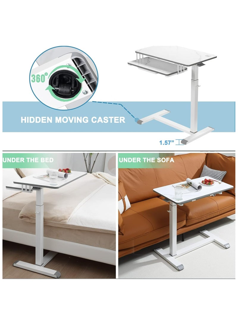 Fydeamer Fydeamer Overbed Table with Wheels, Upgrade Medical Table with Drawer, Hospital Bed Table, Workstation Table, Adjustable Overbed Bedside Rolling Laptop Table Marble-Like - Image 5