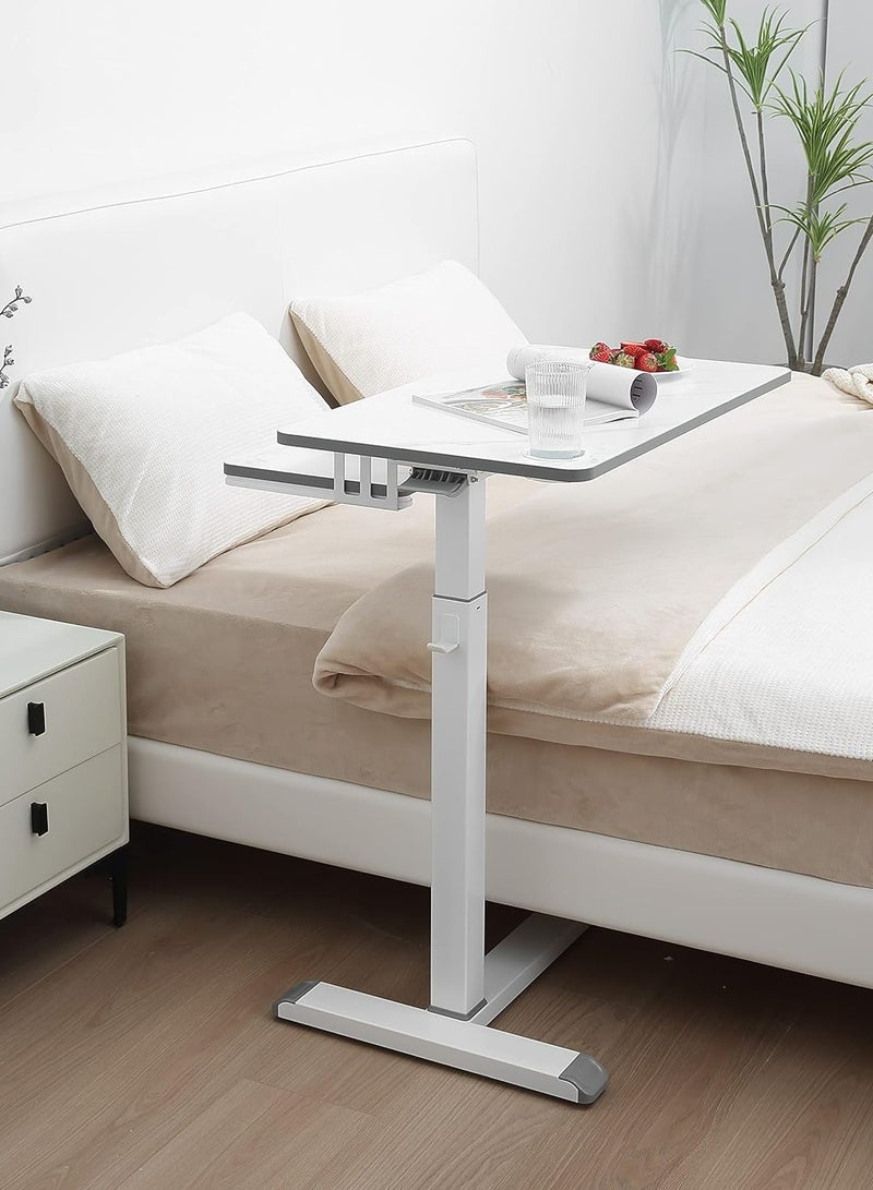 Fydeamer Fydeamer Overbed Table with Wheels, Upgrade Medical Table with Drawer, Hospital Bed Table, Workstation Table, Adjustable Overbed Bedside Rolling Laptop Table Marble-Like - Image 2