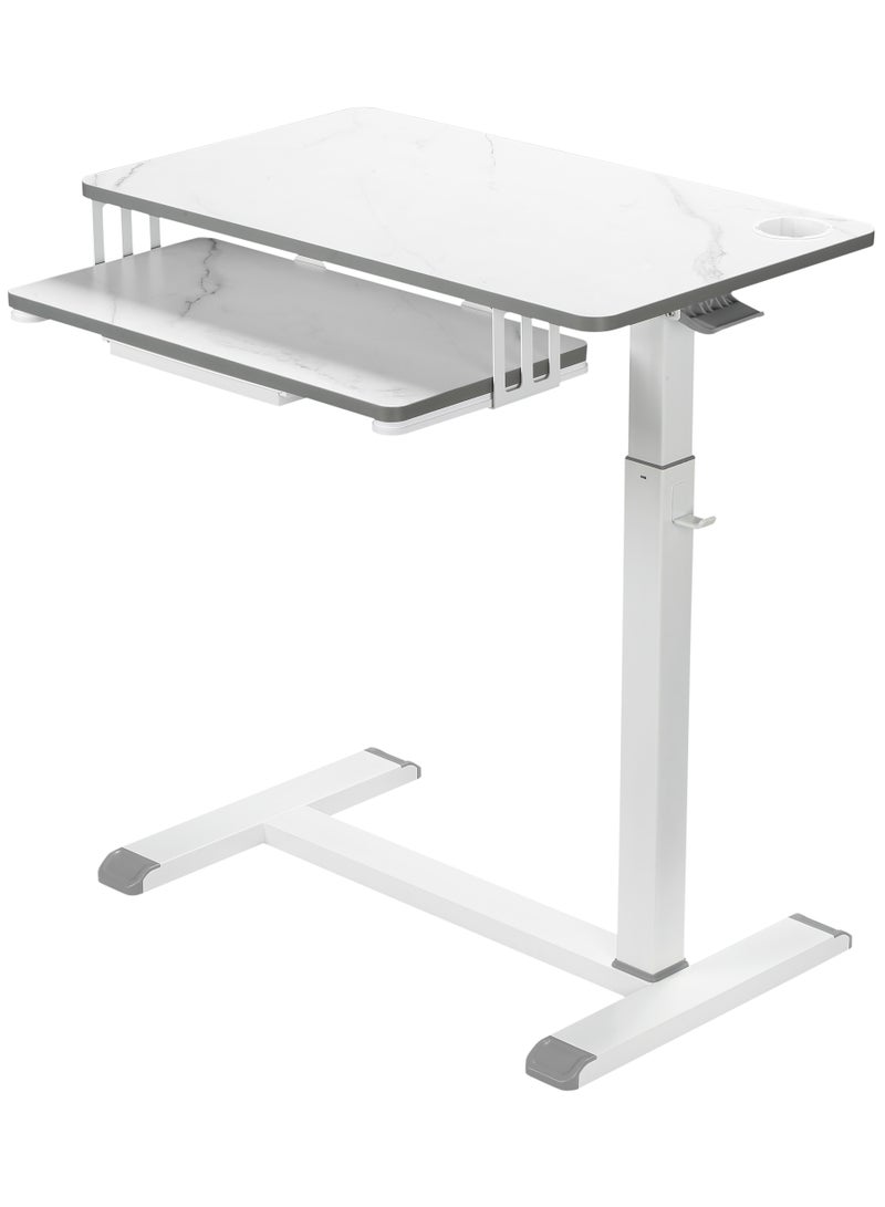 Fydeamer Fydeamer Overbed Table with Wheels, Upgrade Medical Table with Drawer, Hospital Bed Table, Workstation Table, Adjustable Overbed Bedside Rolling Laptop Table Marble-Like - Image 1