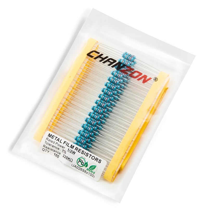 CHANZON 100pcs 1/2W (0.5W)220KΩ ohm Metal Film Fixed Resistor 0.01 ±1% Tolerance 220K R MF Through Hole Resistors Current Limiting Rohs Certificated - Image 4