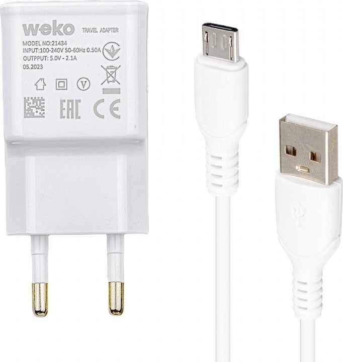 WK-21434 S6 2.1 Ampere Charging Head Adapter + Micro USB Cable (No: 3) Yes No Universal White