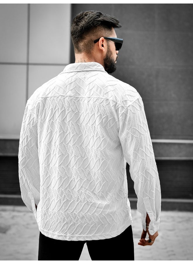 Maniac Mens Creased Solid Collared Neck Full Sleeve White Cotton Shirt  - Image 3