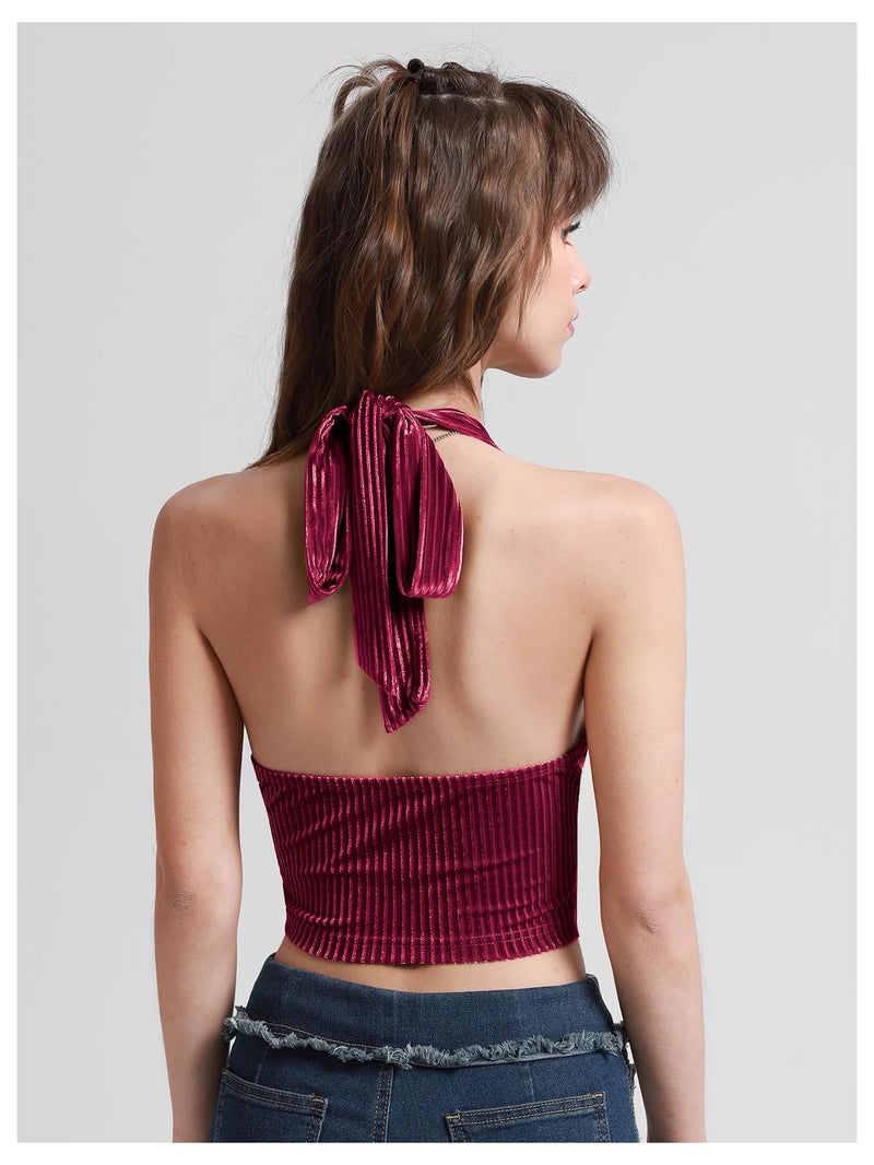 Verdusa Women's 2026 Going Out Halter Corset Top Lace Up Open Back Crop Tops Concert Cowgirl Outfits Scarlet Red Medium - Image 5