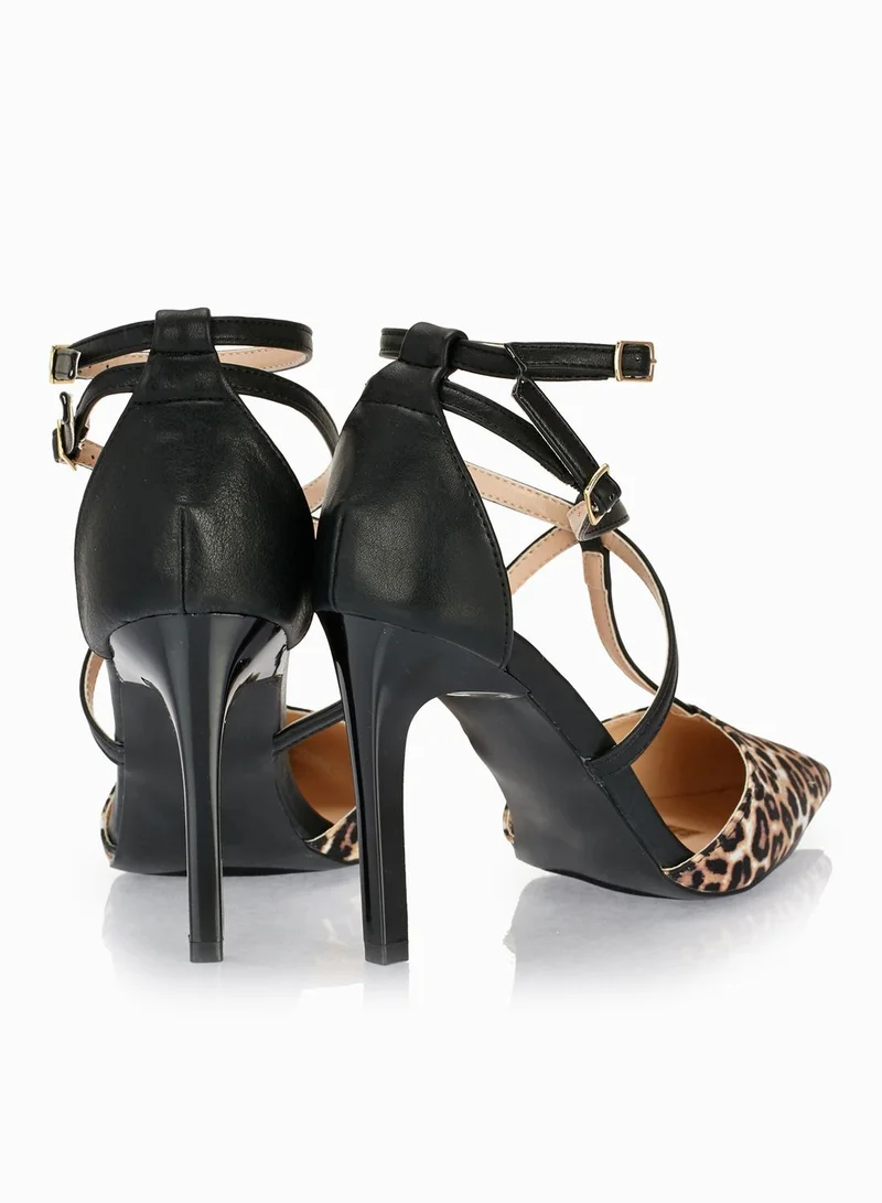 Qupid Leopard Print Pointy Toe Cut Out Pumps