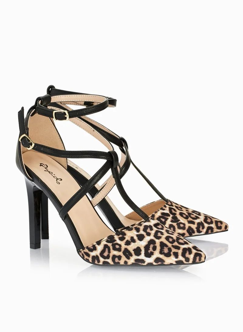 Qupid Leopard Print Pointy Toe Cut Out Pumps