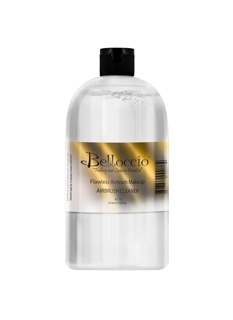 Belloccio 16 Ounce Bottle of Belloccio Makeup Airbrush Cleaner - Fast Acting Cleaning Solution, Quickly Cleans Flushes Out Airbrush Makeup Foundation, Blush, Highlighter - Clean Cosmetic Makeup Brushes, Paint 