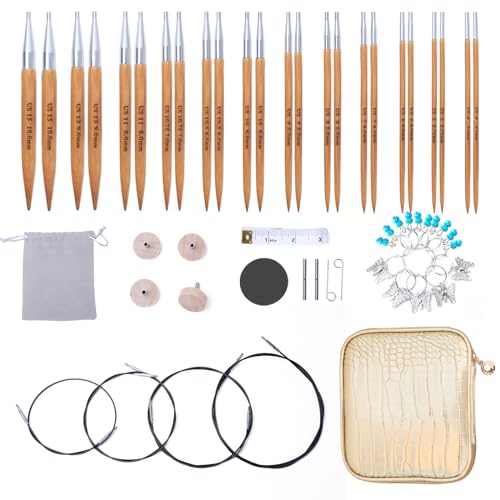 Holamulta Bamboo Interchangeable Circular Knitting Needles Set 12 Sizes US 415