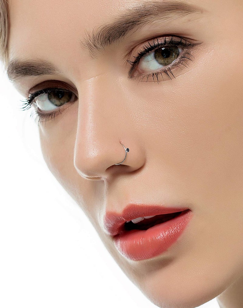 Tornito 100Pcs Bone Nose Studs Hoop Stainless Steel Nose Rings Set Multicolor Cubic Zirconia Hoop Tragus Cartilage Nose Ring Labret Nose Piercing Pin Jewelry for Women Men 2mm 20G 22G - Image 3