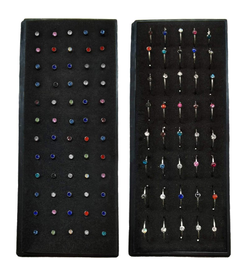 Tornito 100Pcs Bone Nose Studs Hoop Stainless Steel Nose Rings Set Multicolor Cubic Zirconia Hoop Tragus Cartilage Nose Ring Labret Nose Piercing Pin Jewelry for Women Men 2mm 20G 22G - Image 1
