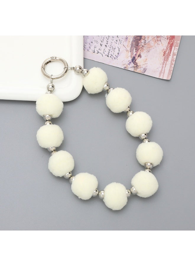 NIBEMINENT Beaded Phone Lanyard, Anti Lost Removable Wrist Strap, Soft Round Ball Bracelet Pendant, Phone Keychain Lanyard,K2459/White