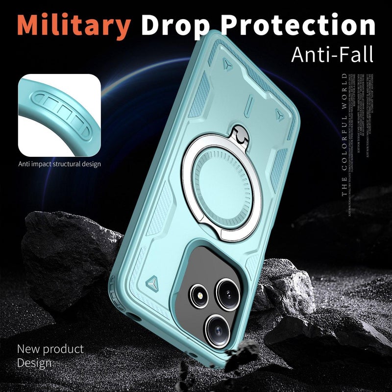 erorex For Redmi 12 5G PC Hybrid TPU Armor MagSafe Ring Holder Phone Case(Light Blue) - Image 4