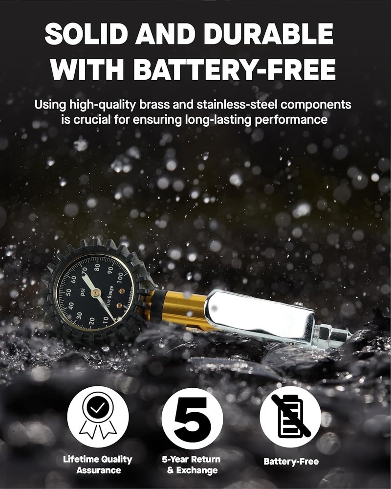 Vondior Tire Inflator with Pressure Gauge(0-100 PSI) - ANSI B40.1 Accurate, Large 2" Glow Dial, Premium Braided Hose, Durable Rubber Hose, Perfect for Any Car, Truck, Motorcycle, RV - Image 4