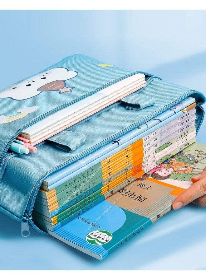 FunBlast Cute Cartoon Print Canvas Tote Bag - Multi-Purpose Portable Double Layer Zipper File Bag for Travel Accessories (Blue, Unisex-Adult) - Image 5