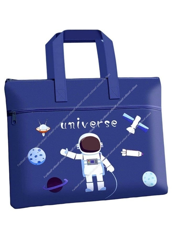 FunBlast Cute Cartoon Print Canvas Tote Bag - Multi-Purpose Portable Double Layer Zipper File Bag for Travel Accessories (Blue, Unisex-Adult) - Image 1