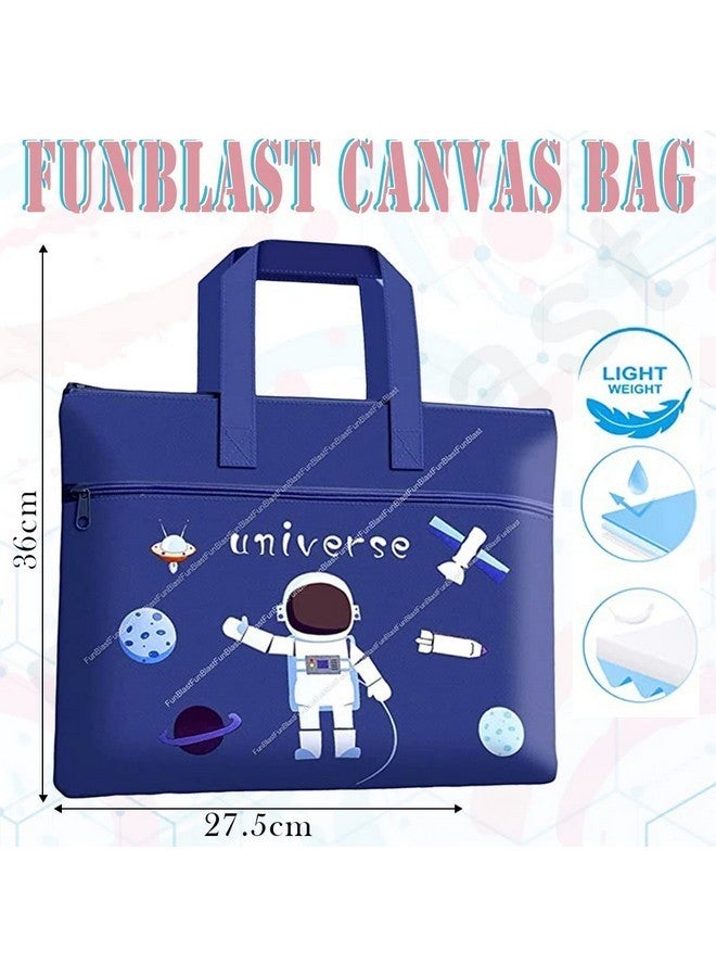 FunBlast Cute Cartoon Print Canvas Tote Bag - Multi-Purpose Portable Double Layer Zipper File Bag for Travel Accessories (Blue, Unisex-Adult) - Image 2