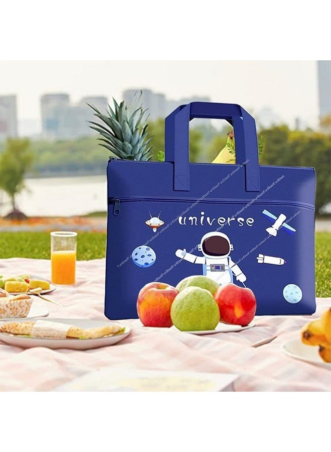 FunBlast Cute Cartoon Print Canvas Tote Bag - Multi-Purpose Portable Double Layer Zipper File Bag for Travel Accessories (Blue, Unisex-Adult) - Image 3