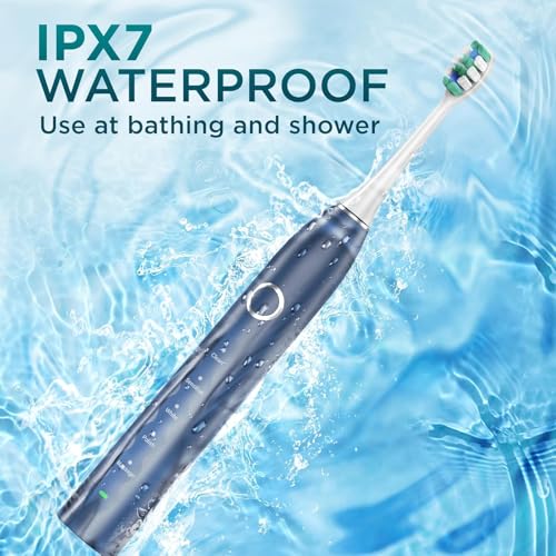 Fronix Electric Toothbrush for Adults with 8 Brush Heads, Sonic Toothbrush Rechargeable with a Holder & Travel Case, 2.5 Hours Charge for 120 Days Use - Blue - Image 4