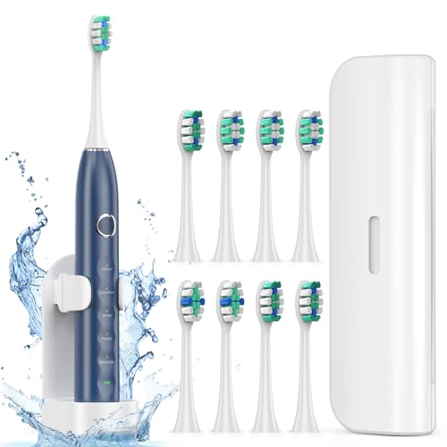 Fronix Electric Toothbrush for Adults with 8 Brush Heads, Sonic Toothbrush Rechargeable with a Holder & Travel Case, 2.5 Hours Charge for 120 Days Use - Blue - Image 1