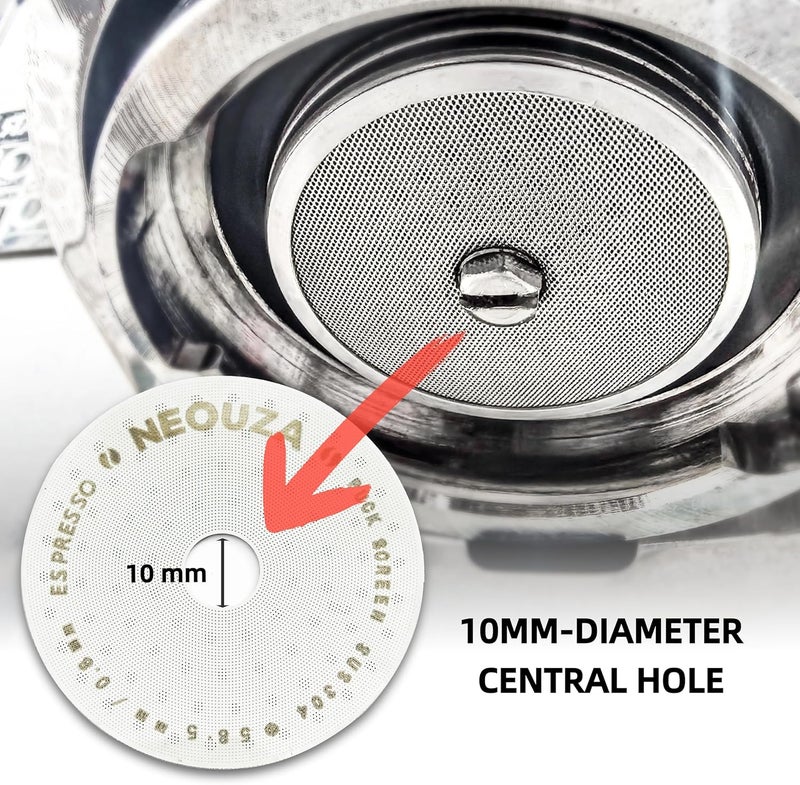 NEOUZA V3 Espresso 58.5mm Puck Screen with Central Hole 0.8mm Thickness Mesh Filter Stainless Steel for Barista Coffee Portafilter Basket - Image 2