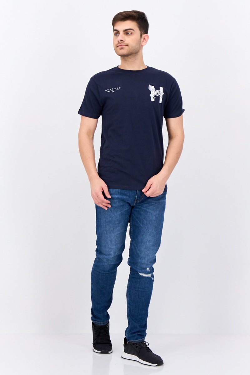 Henleys Men Crew Neck Short Sleeves Brand Logo Kilhen T-Shirt, Navy - Image 4