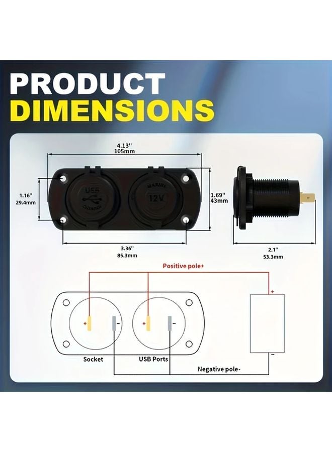 12V Blue Led Car USB Charger Dual QC3 0 Fast Charging Ports Socket Panel For Cars Boats RVs - Image 3