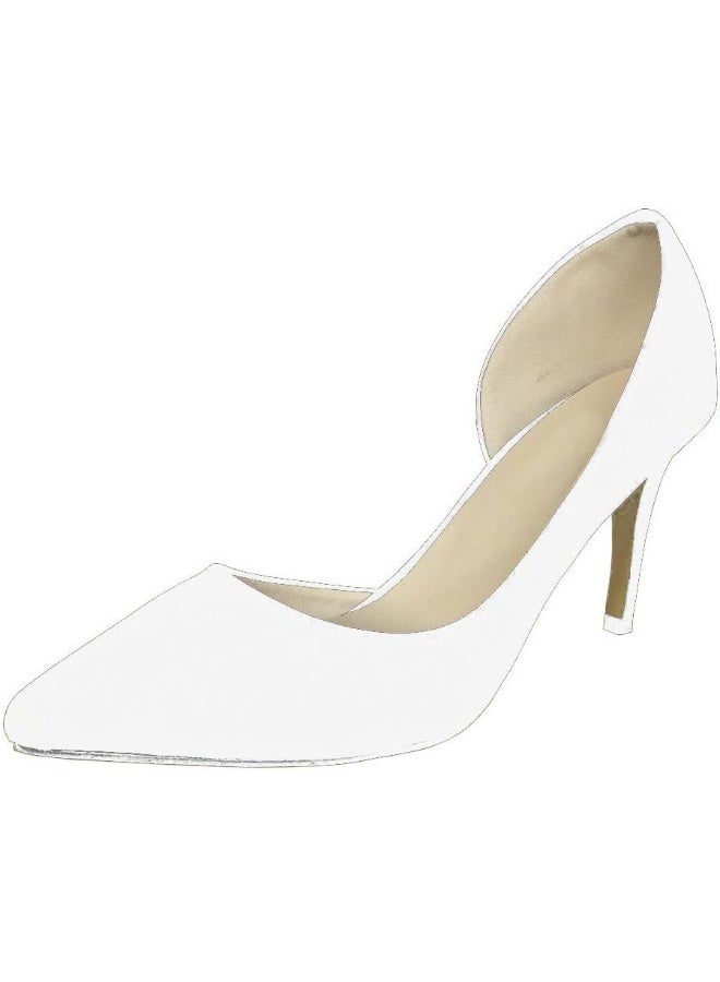 Loquat Pointed Toe Contrast Cut-Out Flannel Stiletto Heels 8cm White - Image 2