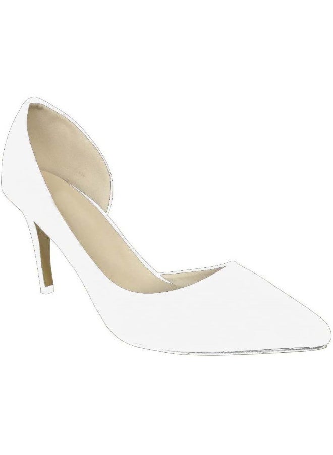 Loquat Pointed Toe Contrast Cut-Out Flannel Stiletto Heels 8cm White - Image 1