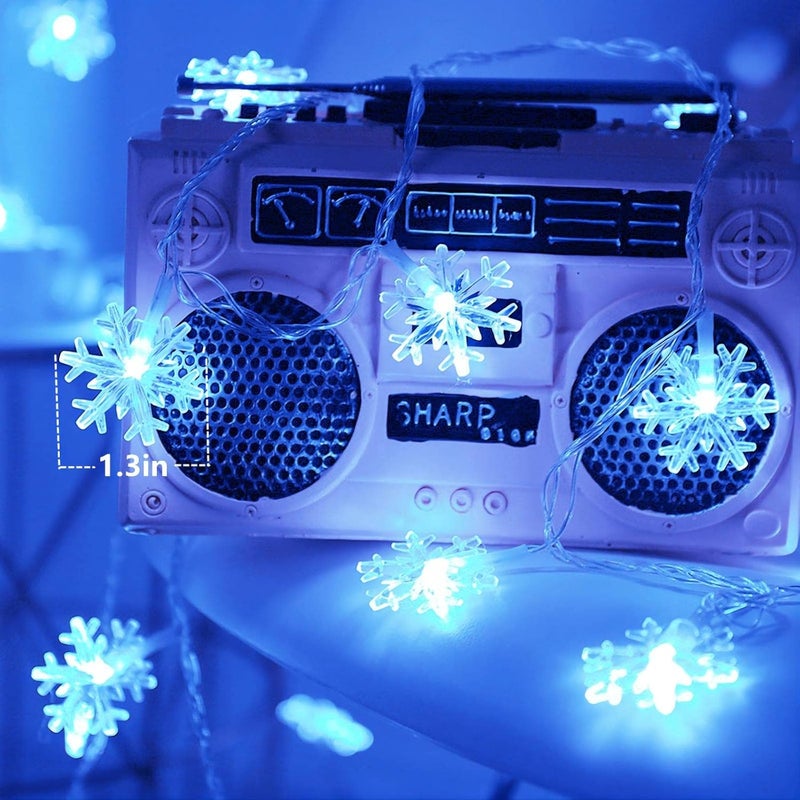 CESOF Christmas Lights, 20 Ft 40 LED Blue Snowflake String Lights Battery Operated Fairy Lights Hanging Lights for Bedroom Patio Room Party Home Xmas Decor Indoor Outdoor Christmas Tree Decoration - Image 4
