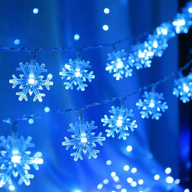 CESOF Christmas Lights, 20 Ft 40 LED Blue Snowflake String Lights Battery Operated Fairy Lights Hanging Lights for Bedroom Patio Room Party Home Xmas Decor Indoor Outdoor Christmas Tree Decoration - Image 1