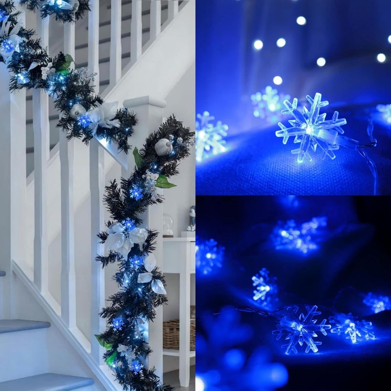 CESOF Christmas Lights, 20 Ft 40 LED Blue Snowflake String Lights Battery Operated Fairy Lights Hanging Lights for Bedroom Patio Room Party Home Xmas Decor Indoor Outdoor Christmas Tree Decoration - Image 3