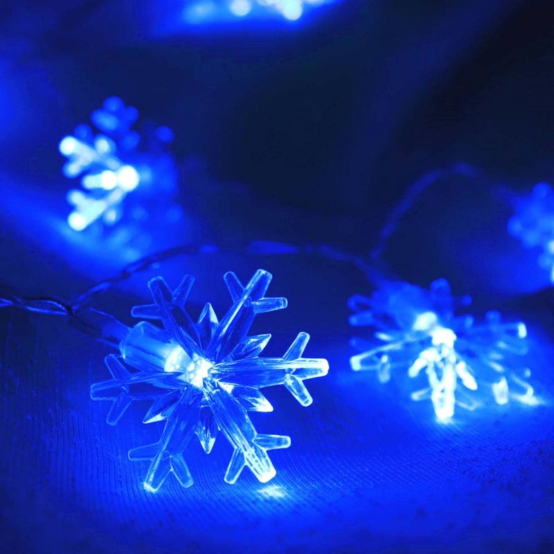 CESOF Christmas Lights, 20 Ft 40 LED Blue Snowflake String Lights Battery Operated Fairy Lights Hanging Lights for Bedroom Patio Room Party Home Xmas Decor Indoor Outdoor Christmas Tree Decoration - Image 2