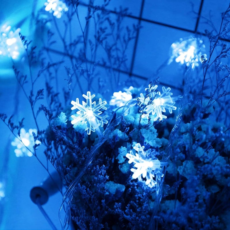 CESOF Christmas Lights, 20 Ft 40 LED Blue Snowflake String Lights Battery Operated Fairy Lights Hanging Lights for Bedroom Patio Room Party Home Xmas Decor Indoor Outdoor Christmas Tree Decoration - Image 5