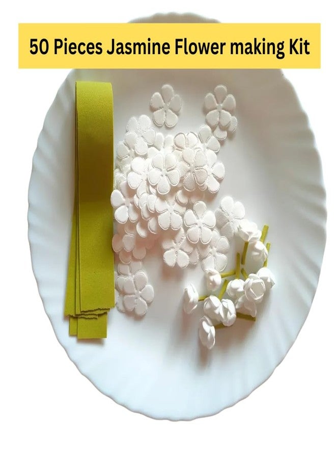 Foam Jasmine Flower Making Kit with Foam Sheets, DIY Artificial Jasmine Gajra & Hair Accessories Craft, Soft Foam Material for Kids, Wedding & Festival Decor,(50 Petals Sheet, 2 Green Stem Sheets) - Image 2