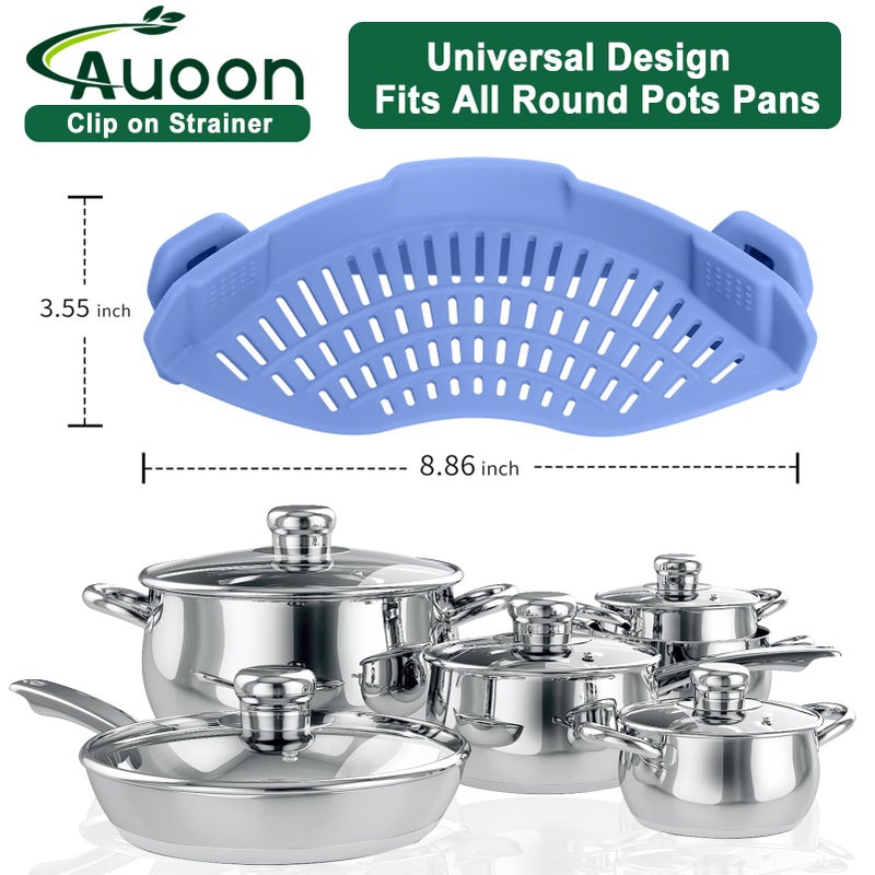AUOON Clip on Strainer for Pots and Pans - Silicone Food Strainer for Draining Pasta, Spaghetti, Noodles, Fruits, Vegetables, Grease, Ground Beef (Blue Velvet) - Image 4