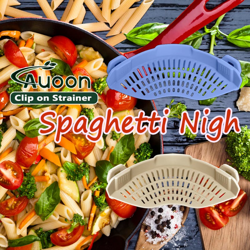 AUOON Clip on Strainer for Pots and Pans - Silicone Food Strainer for Draining Pasta, Spaghetti, Noodles, Fruits, Vegetables, Grease, Ground Beef (Blue Velvet) - Image 3