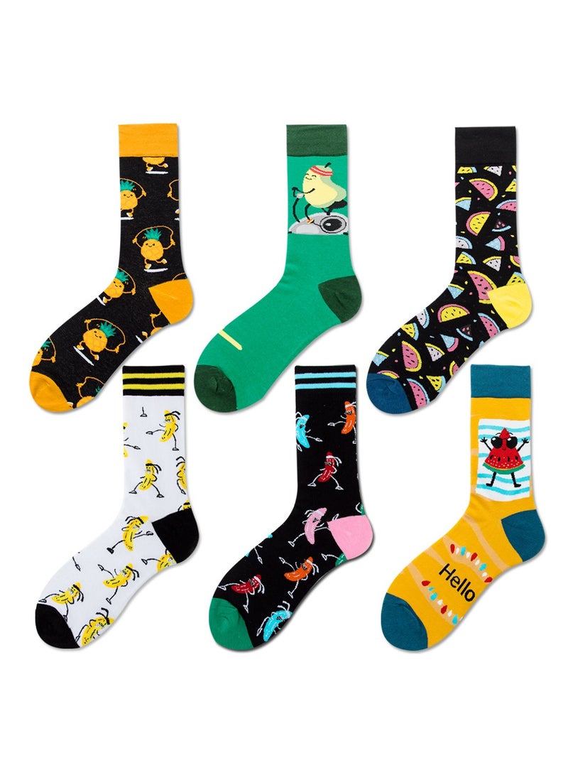 6 PCS Cotton Soft Funny Dress Socks for Men Women Funky Casual Crazy Colorful Patterned Fruit Cartoon Cool Novelty Crew Pack Art Animal Space MultiPack - Image 2