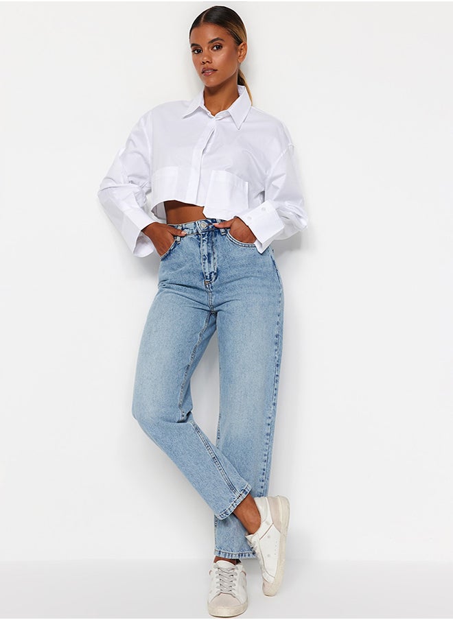 trendyol Light Blue High Waist Mom Jeans TWOAW24JE00076  - Image 3