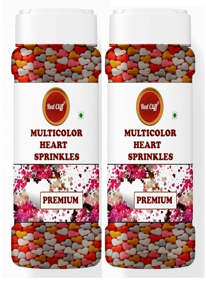 RED CLIFF Edible Multicolour Heart Shape Sprinkles | Metallic Dessert Toppings for Cakes, Cupcakes, Ice Cream & Sweets | Edible Decorative Sugar Hearts | Ideal for Baking & Festive Garnishing | 100gx2 | Pack of 2 - Image 1