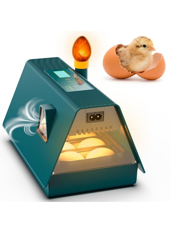 WALALLA 10 Egg Incubator for Hatching Chicken, Quail, Duck & Pigeon Eggs, Automatic Egg Turner, Humidity Control, External Water Filling, LED Display, Integrated Egg Candler, Green & Yellow - Image 1
