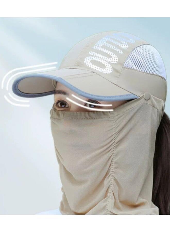 Folding Sun Cap Sun Protection Fishing Hat Baseball Cap with Removable Face Neck Cover Flap for Men and Women 