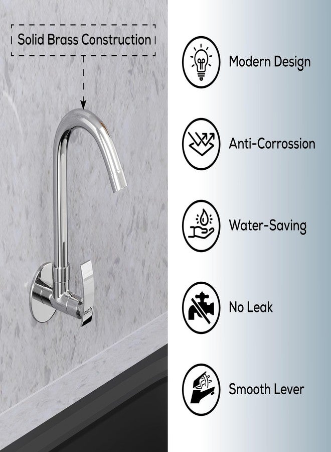 GLOXY Premium Delight Beam Wall Mounted Kitchen Sink Tap with Chrome Finish - Sink Tap for Kitchen Basin with Swan Neck 360° Swivel Spout for Bathroom Wash Basins, Kitchen Sinks - 10 Years Warranty - Image 4