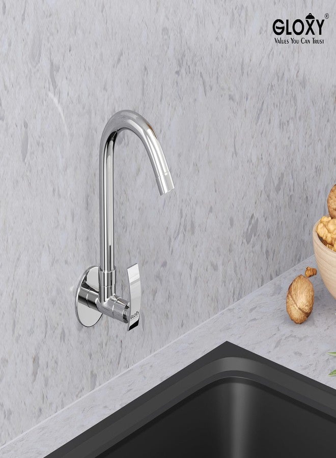 GLOXY Premium Delight Beam Wall Mounted Kitchen Sink Tap with Chrome Finish - Sink Tap for Kitchen Basin with Swan Neck 360° Swivel Spout for Bathroom Wash Basins, Kitchen Sinks - 10 Years Warranty - Image 5