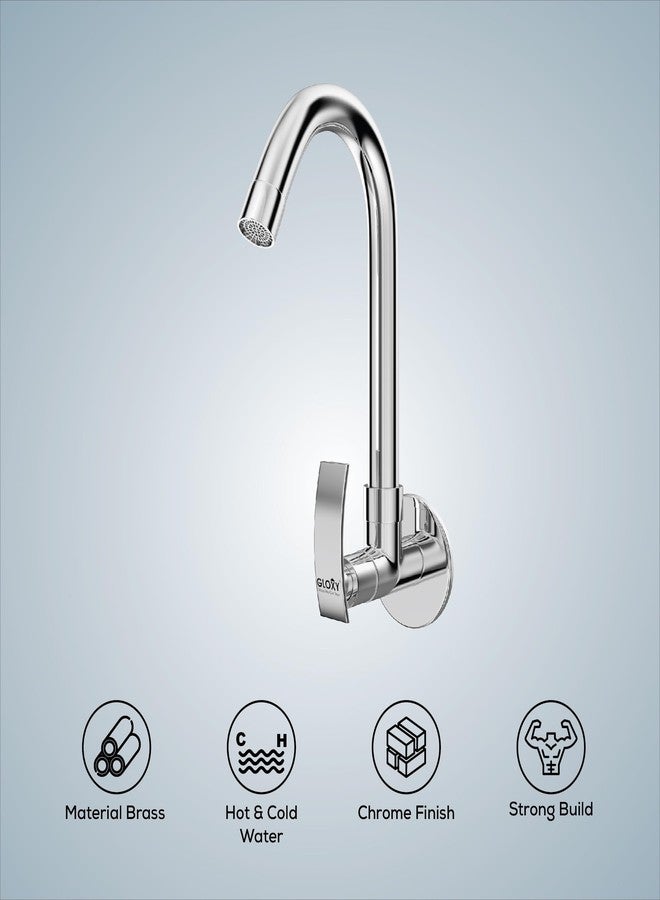 GLOXY Premium Delight Beam Wall Mounted Kitchen Sink Tap with Chrome Finish - Sink Tap for Kitchen Basin with Swan Neck 360° Swivel Spout for Bathroom Wash Basins, Kitchen Sinks - 10 Years Warranty - Image 3