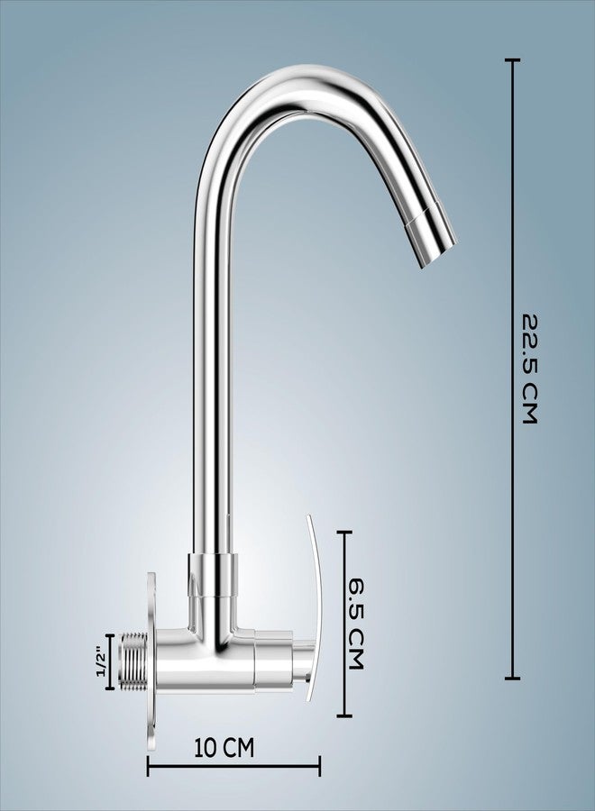 GLOXY Premium Delight Beam Wall Mounted Kitchen Sink Tap with Chrome Finish - Sink Tap for Kitchen Basin with Swan Neck 360° Swivel Spout for Bathroom Wash Basins, Kitchen Sinks - 10 Years Warranty - Image 2